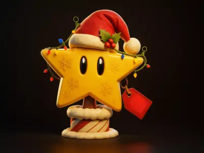 Festive Star Ornament Christmas Mario Star with Santa Hat  3D print model