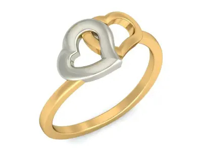 Ring - 2 1 two heart gold and gold 3D print model