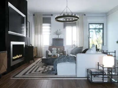 Industrial Living Interior Scene 3D Model Kitchen Staircase  3D model