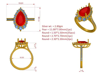 Pear Stone Diamond Ring 3D print model
