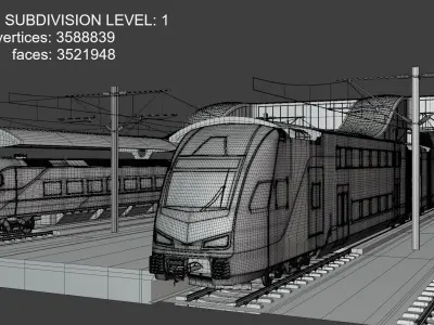Station with american trains II 3D model