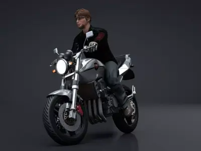 Sport Motorcycle with Rider Rigged C4D 3D model