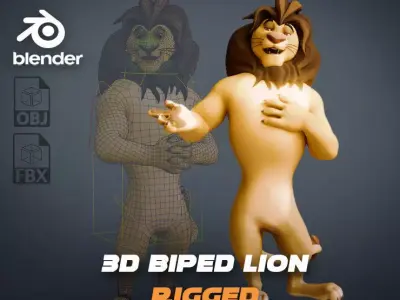 Biped Lion Rigged Low-poly 3D model