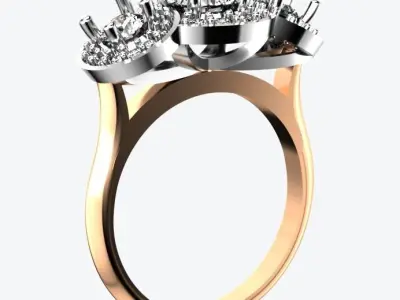 3 Stone Multi Halo Designer Ring 3D print model