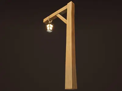 Stylized Western Lamp Post Low-poly 3D model