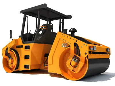 Yellow industrial road roller 3D model