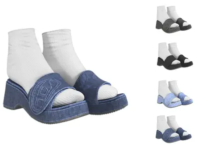 DIESEL Sa-Oval D Pf W denim sandals - 3D Model Low-poly 3D model