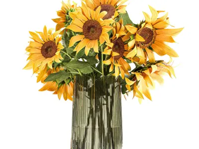 Flower bouquet of sunflowers in a vase 119 3D model