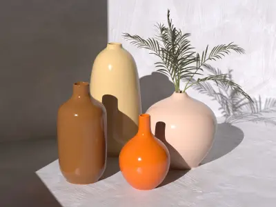 Costa Vase Set with Palm plant 3D model