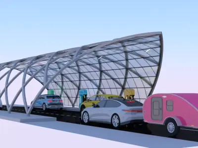 Charging station with cars and minibus II 3D model