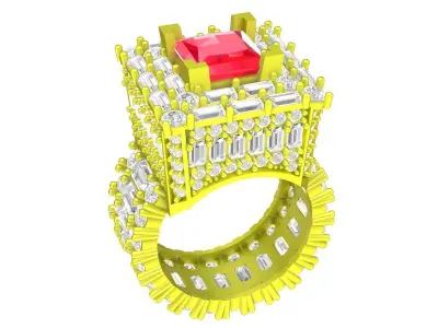 Luxury Square Halo Gemstone Ring for Men Jewelry 3D Model 4327 3D print model