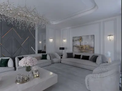 New Classic Interior Scene Staircase Living Room Majlis Corona Low-poly 3D model