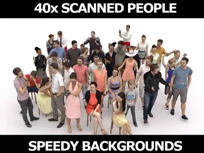  40x Crowds Scanned Casual 12 Summer Cafe Sitting People Low-poly 3D model