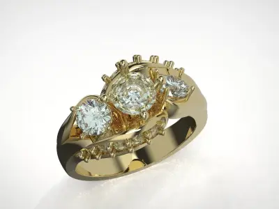 Three Stone engagement Ring 3D print model