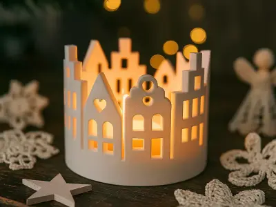 Christmas Village Candle Holder  Cozy Christmas Houses 3D print model