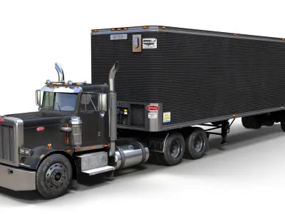 Peterbilt 359 industrial dry trailer Low-poly 3D model