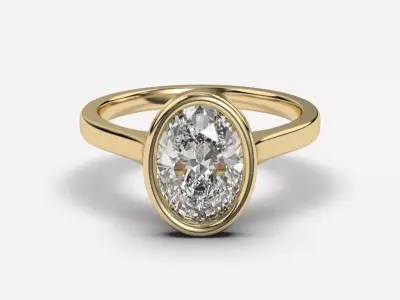 Oval Diamond Bezel Setting Solitaire Diamond Ring 3D print model
