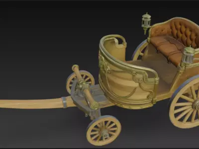 Ancient Vintage Ornate Wooden Carriage 3D Model 3D model