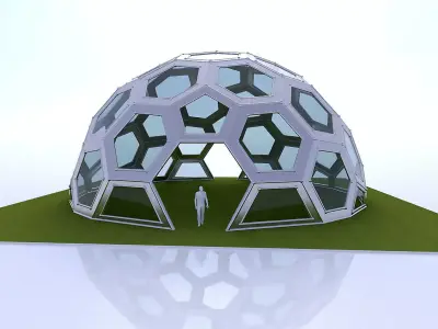 Geodesic Dome with frame and glass panels 3D model
