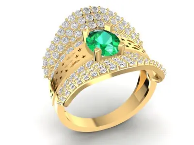 Luxury Emerald Gemstone Diamond Gold Ring 3D Model  1765 3D print model