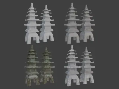 Pagoda Stone Statue Low-poly 3D model