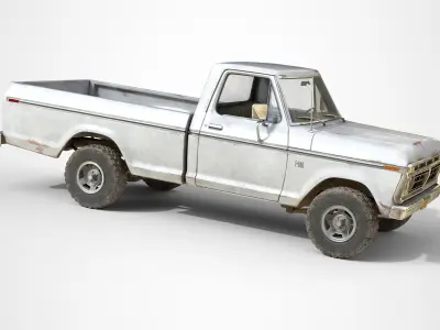 Ford Classic F100 pickup 1976 Old White Low-poly 3D model