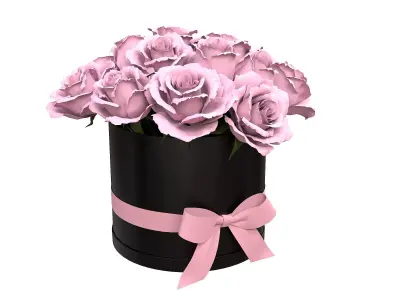 Pink Rose Bouquet Black Box with a Bow Strip Low-poly 3D model