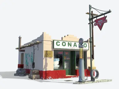 Retro Gas Station Low-poly 3D model