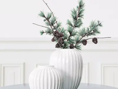 Vase set 1 vases with pine cones 3D model