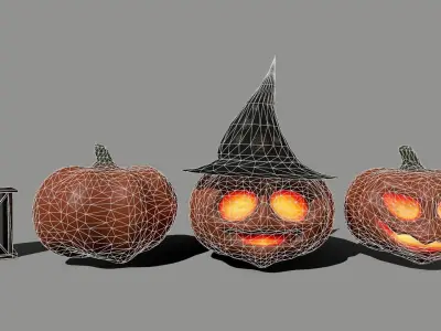 Halloween Set lantern Low-poly 3D model