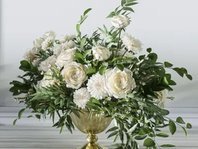 Flower Set 053 White Rose Dahlia Big bouquet 3D model