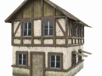 Low Poly Bilding wooden house Low-poly 3D model