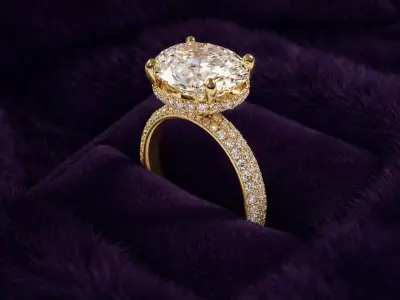 Oval Engagement Ring with Triple Row Pave and Hidden Halo 3D print model