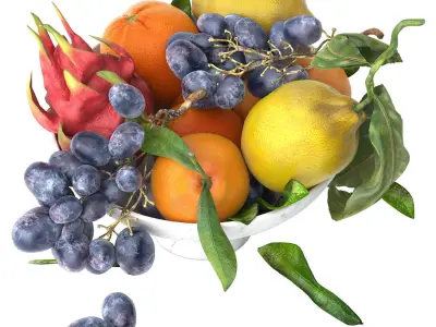 bowl of tropical fruits 03 3D model