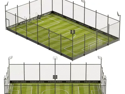 Mini-football field with night view Low-poly 3D model