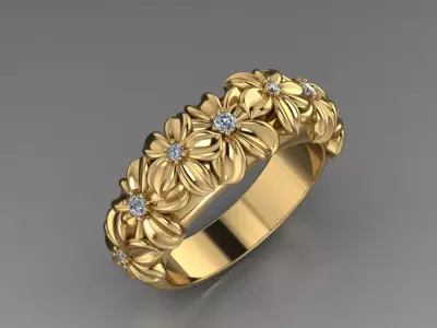 Ring with flowers Low-poly 3D model