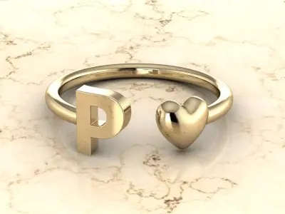 Alphabet Jewelry with Heart Ring P 3D print model