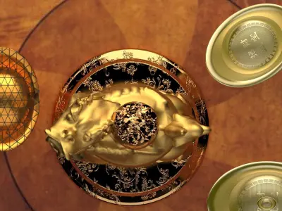 Chinese gold ingot with turtle Low-poly 3D model