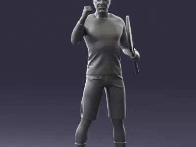 Male tennis player with racket 0460 3D model