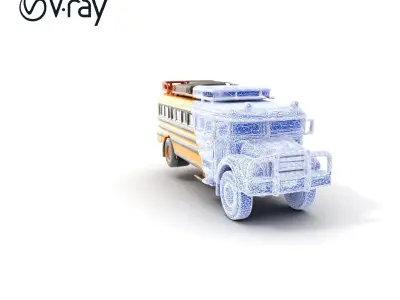 Vintage School Bus Model Pack with Accessories Low-poly 3D model