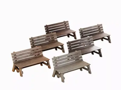 Wooden Outdoor Bench Set A  Low-poly 3D model
