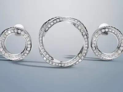 Graff Ring and Earrings gold jewelry set 3D print model C 86 3D print model