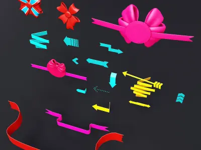 Decorative ribbon bands 3d model set Low-poly 3D model