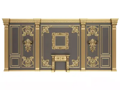 Boiserie Classic Wall with Mouldings 06 Black Low-poly 3D model