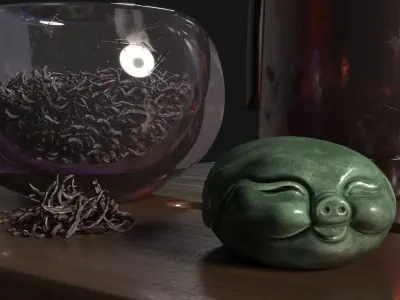 Tea Set pot and glasses on wooden tray 3D model