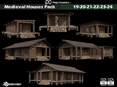 Medieval Houses 1-30 Collection - 4K Textures Game Ready Low-poly 3D model