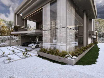 Modern Luxury Villa Fully Designed Exterior and Interior Scene Low-poly 3D model