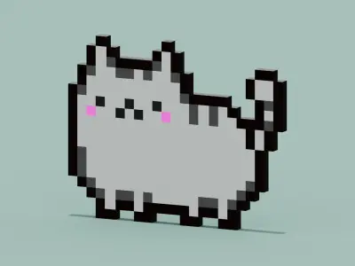 Pixel Cat Symbol Low-poly 3D model