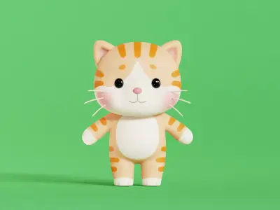Cat Character Cartoon Orange Chibi Kawaii  Low-poly 3D model