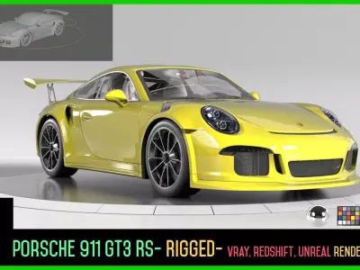 porsche 911 GT3 RS-Rigged and textured-unreal-vray-redshift Low-poly 3D model